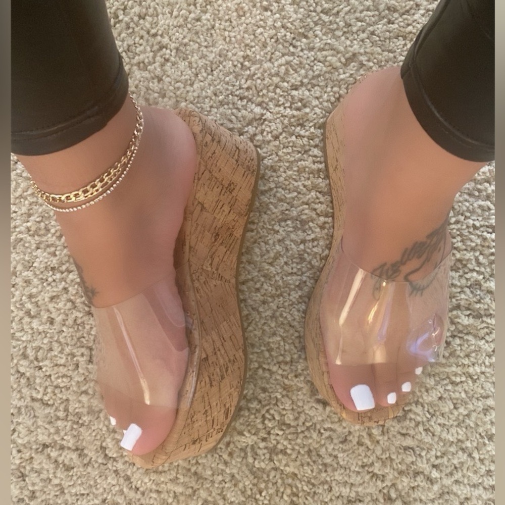 New!! Clear Cork Platform Sandal - Picture 2 of 6